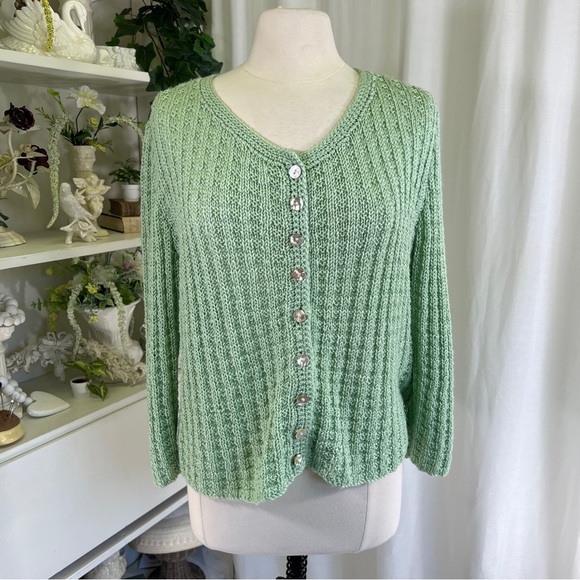 Vintage Mint Green Cardigan With Shell Buttons - Picture 1 of 10